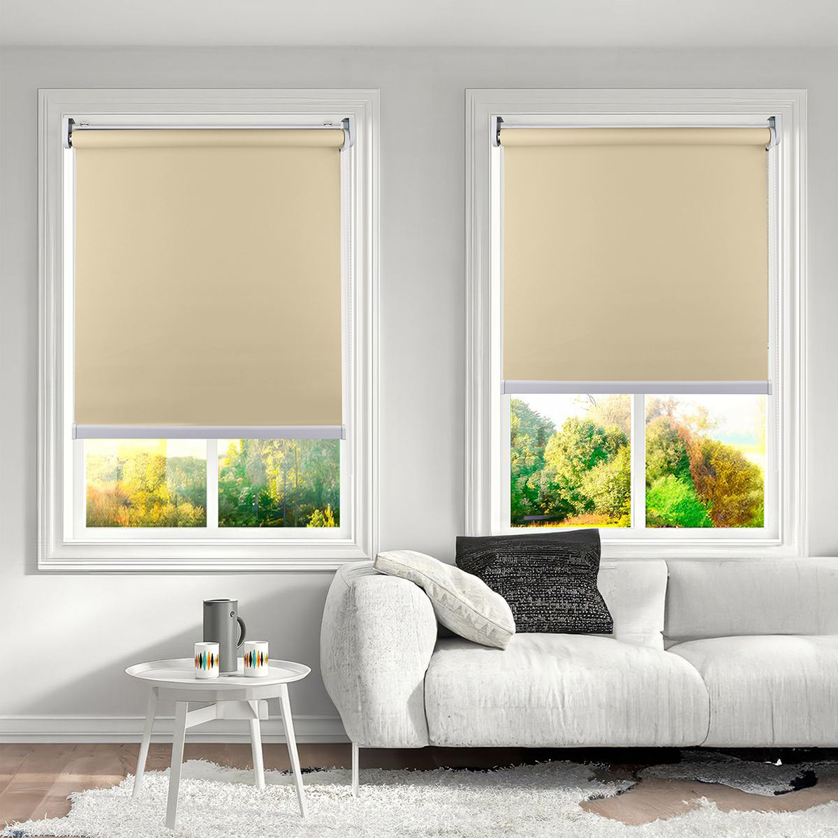 Hot Sales Modern Fabric Horizontal Blackout Roller Blinds Built-in Motorized Control High Quality French Window Office House